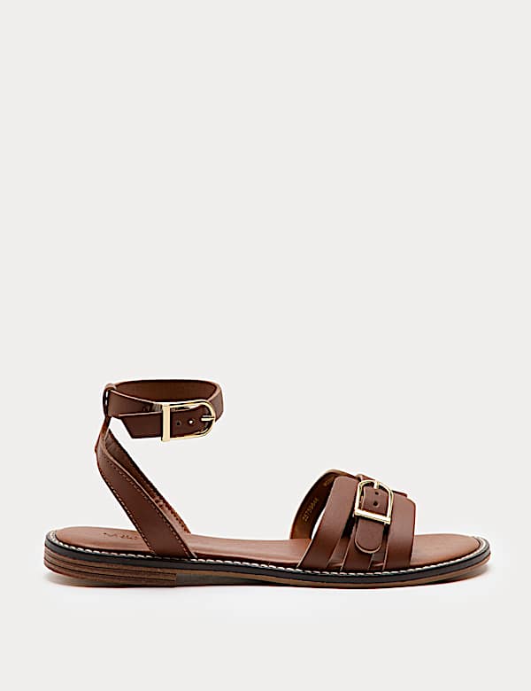 Leather Buckle Ankle Strap Sandals - AU