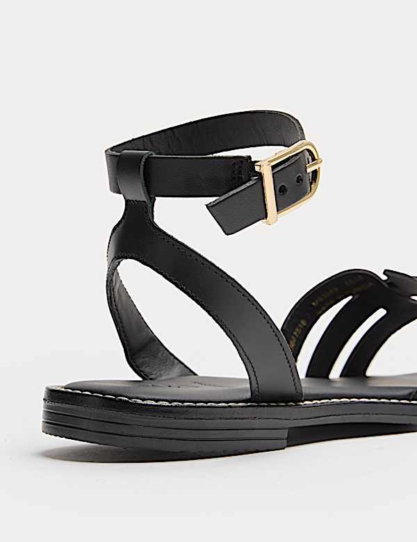 Leather Buckle Ankle Strap Sandals - JE
