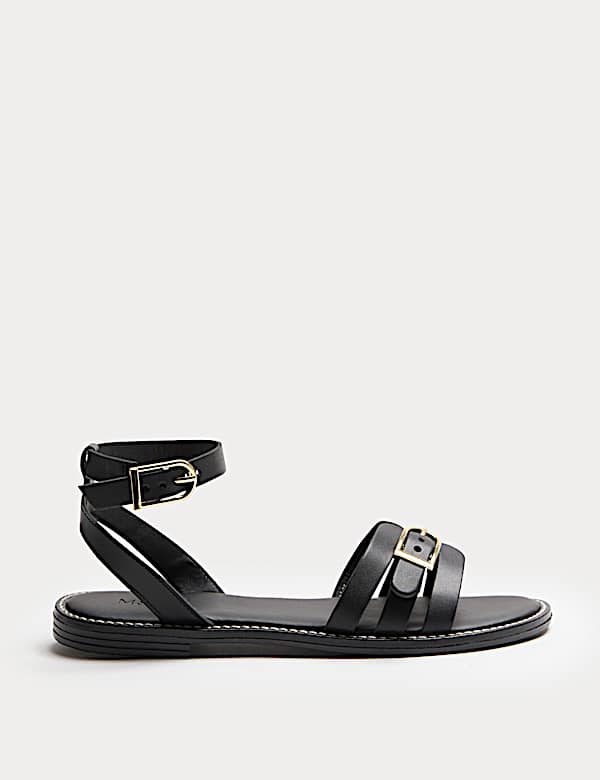 Leather Buckle Ankle Strap Sandals - JE