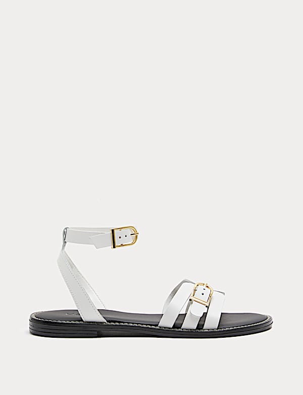 Leather Buckle Ankle Strap Sandals - EE