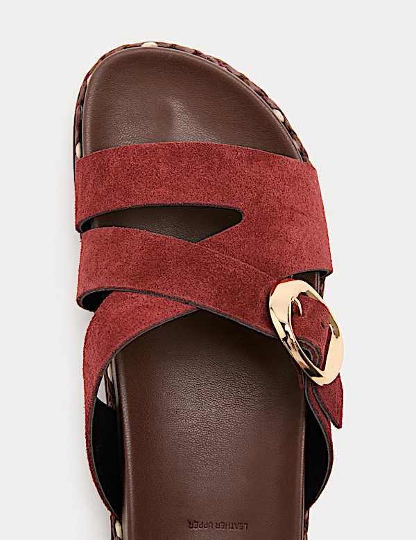 Suede Buckle Flatform Mules - JE