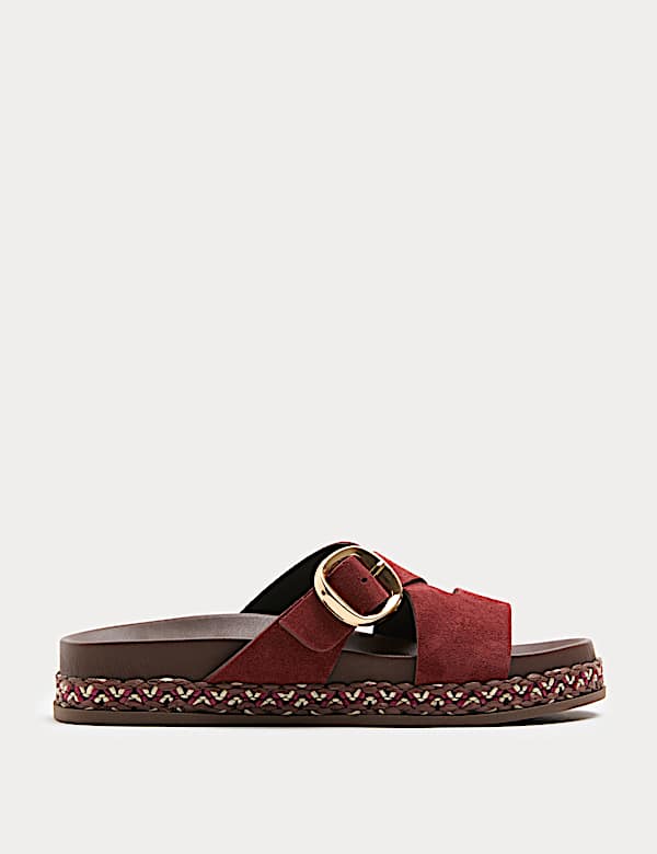 Suede Buckle Flatform Mules - JE