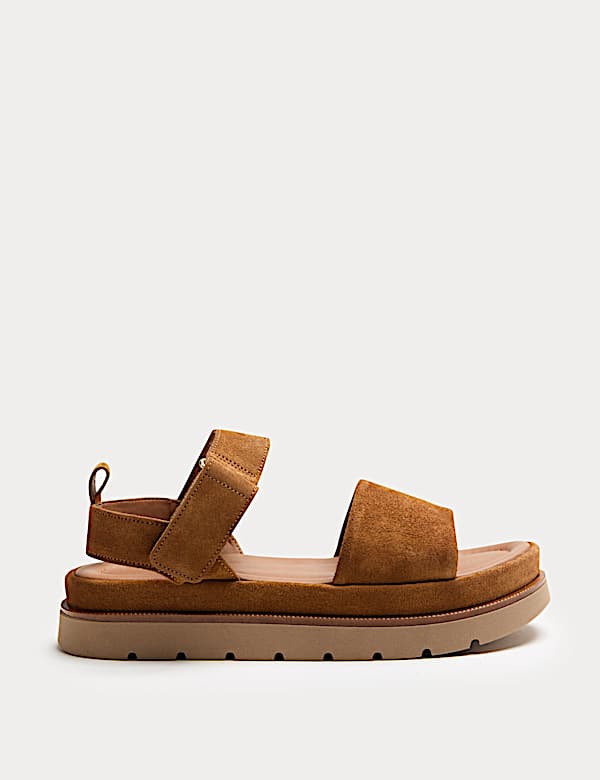 Suede Ankle Strap Flatform Sandals - AT