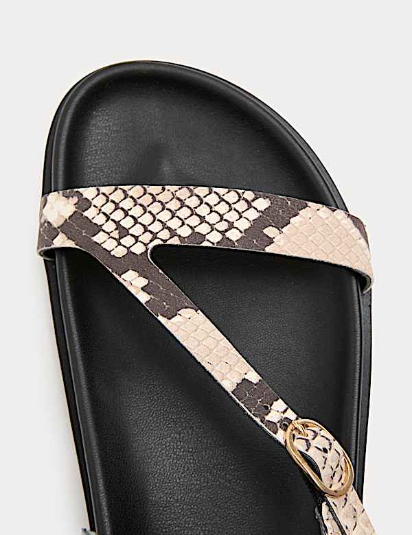 Leather Buckle Ankle Strap Flat Sandals - DE