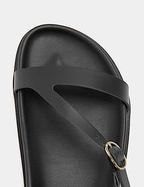 Leather Buckle Ankle Strap Flat Sandals - DE