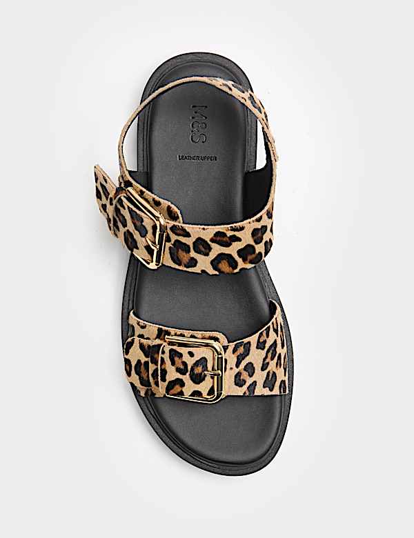 Leather Leopard Print Flatform Sandals - DE