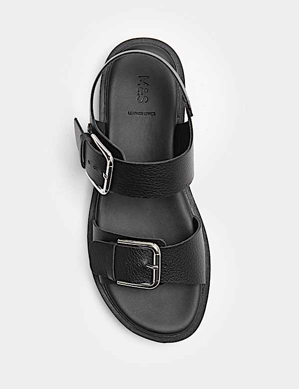 Leather Buckle Ankle Strap Flatform Sandals - JE