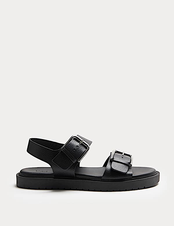 Leather Buckle Ankle Strap Flatform Sandals - JE