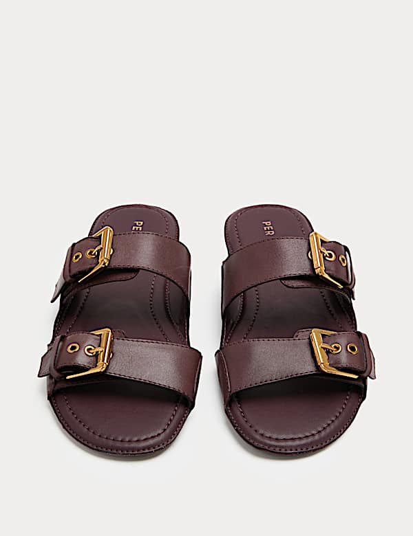 Flache Ledersandalen mit Doppelschnalle - AT