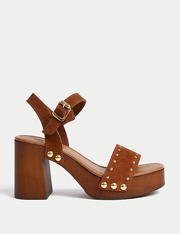 Suede Studded Platform Clogs BLACK Sandals M S MY