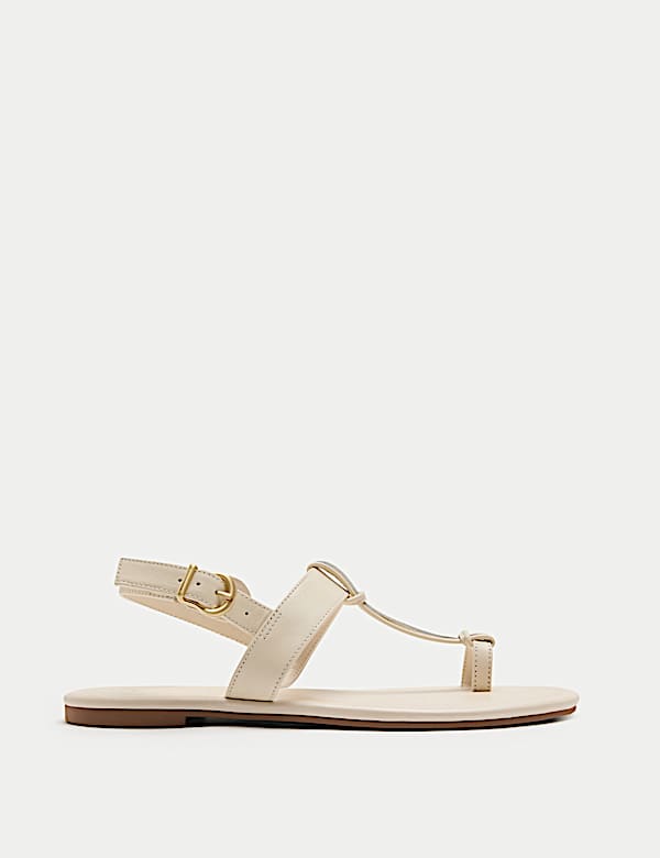 Leren sandalen met enkelbandje en platte teenlus - NL