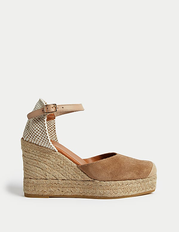 Suede Ankle Strap Wedge Espadrilles - GR