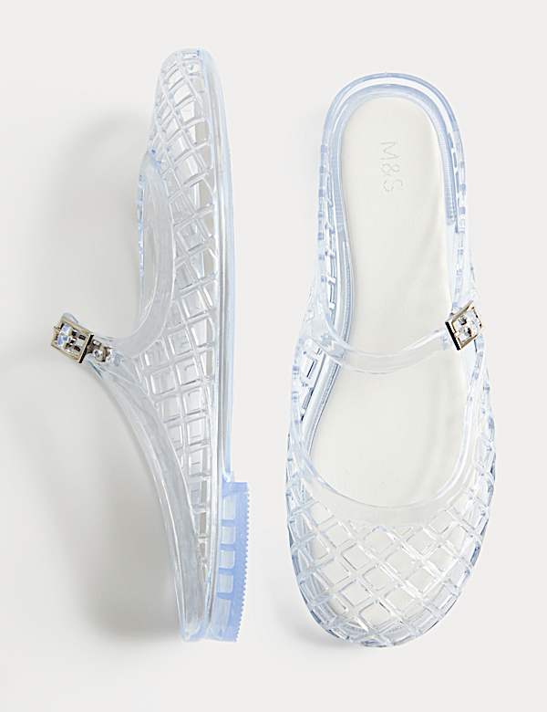 Ankle Strap Flat Jelly Mule Sandals - NO