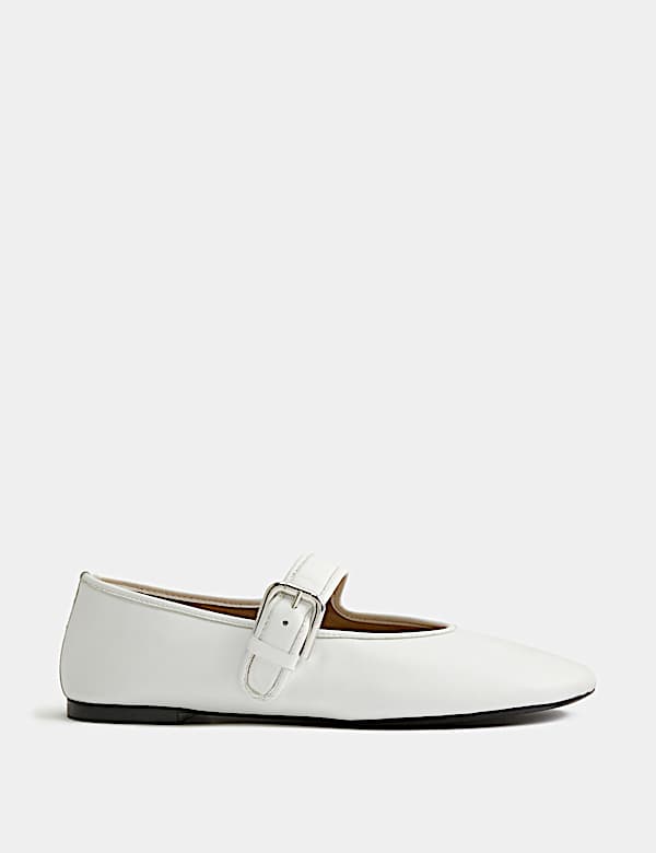 Leather Mary Jane Buckle Flat Ballet Pumps - DK