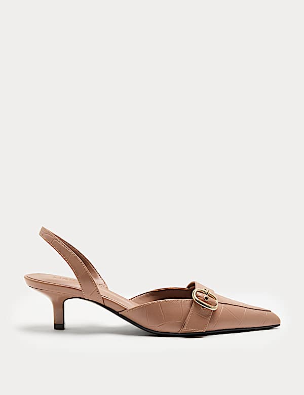 Leather Kitten Heel Slingback Shoes - MX