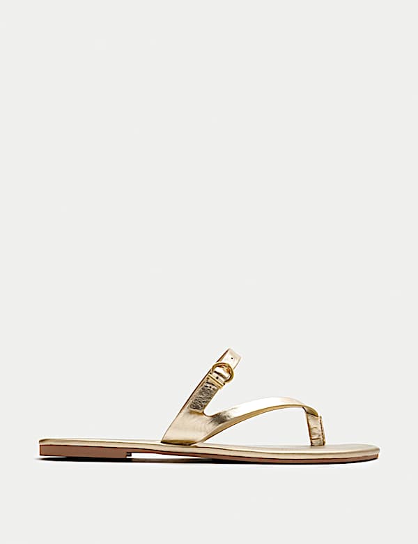 Buckle Flat Toe Loop Mule Sandals - BE