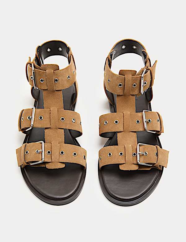 Spartiates plates en daim &agrave; d&eacute;tail &oelig;illet - CH