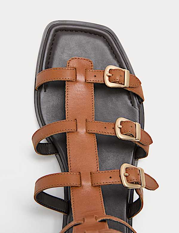 סנדלי גלדיאטור שטוחים מעור בגובה השוק - IL