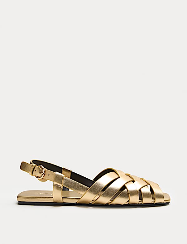 Leather Woven Flat Slingback Sandals - AU