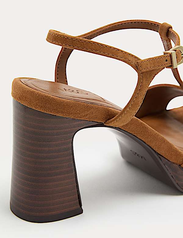 Suede T-Bar Platform Heel Sandals - LU