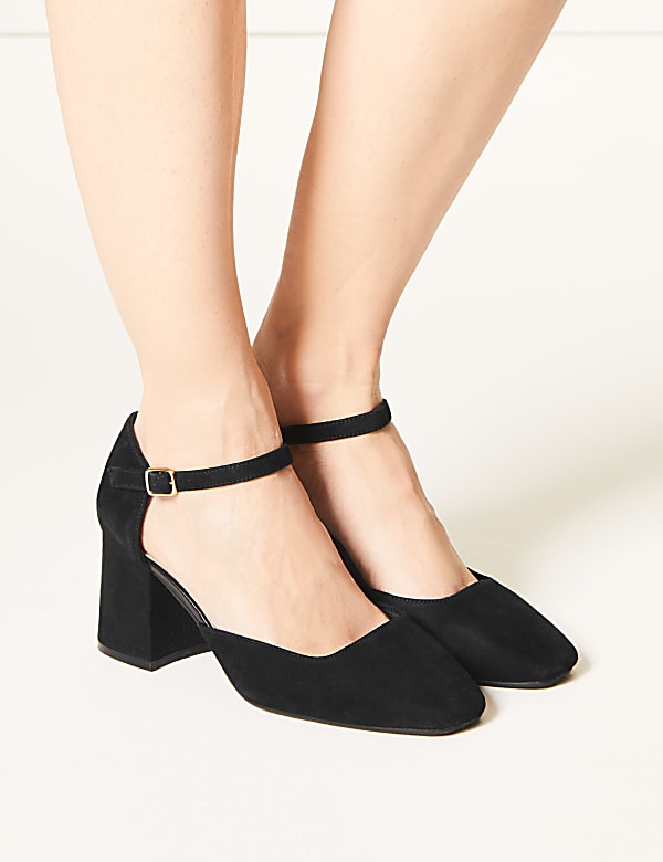 Wide Fit Suede Block Heel Court Shoes