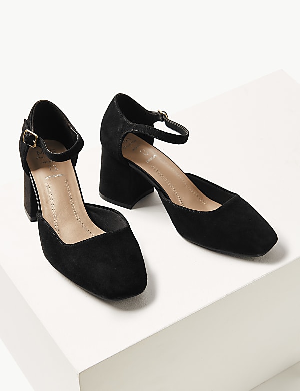 Wide Fit Suede Block Heel Court Shoes