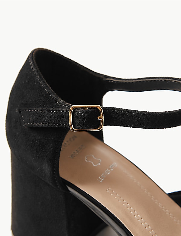 Wide Fit Suede Block Heel Court Shoes