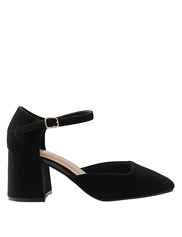 Wide Fit Suede Block Heel Court Shoes