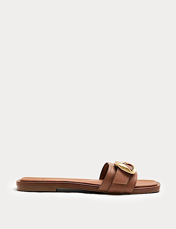Leather Trim Flat Mule Sandals - SE