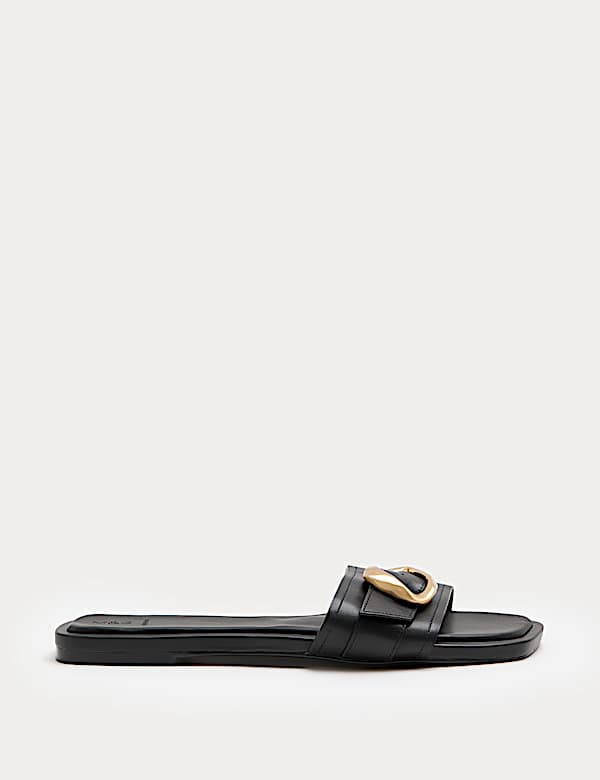 Leather Trim Flat Mule Sandals - CA