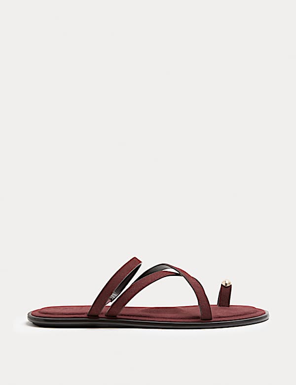 Suede Strappy Flat Toe Loop Sandals - AL