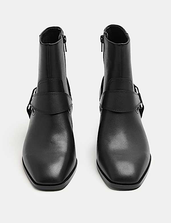 Leather Harness Square Toe Ankle Boots - VN