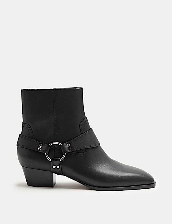 Leather Harness Square Toe Ankle Boots - VN