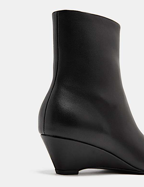 Leather Wedge Pointed Ankle Boots - JE