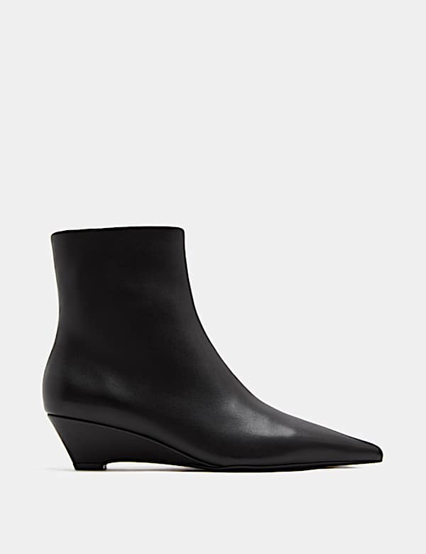 Leather Wedge Pointed Ankle Boots - JE