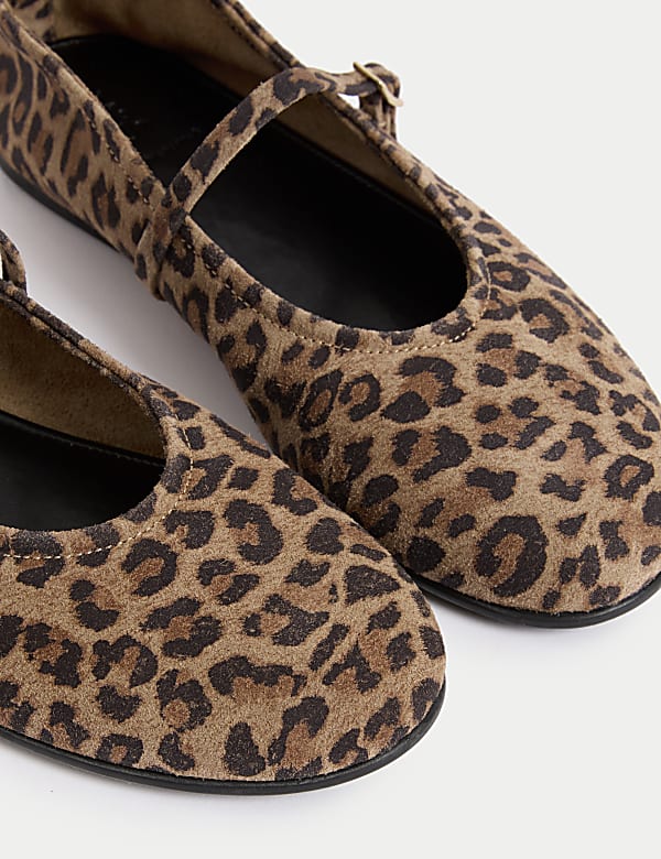 Leather Leopard Print Mary Jane Ballet Pumps - AU