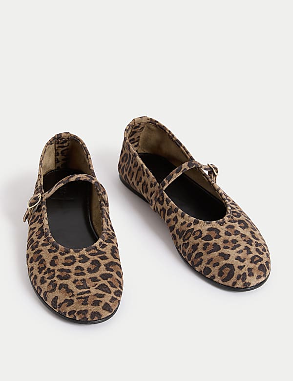 Leather Leopard Print Mary Jane Ballet Pumps - AU