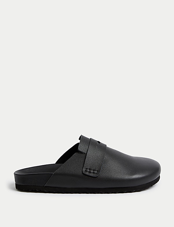 Leather Slip On Flat Clogs BLACK Shoes M S AT