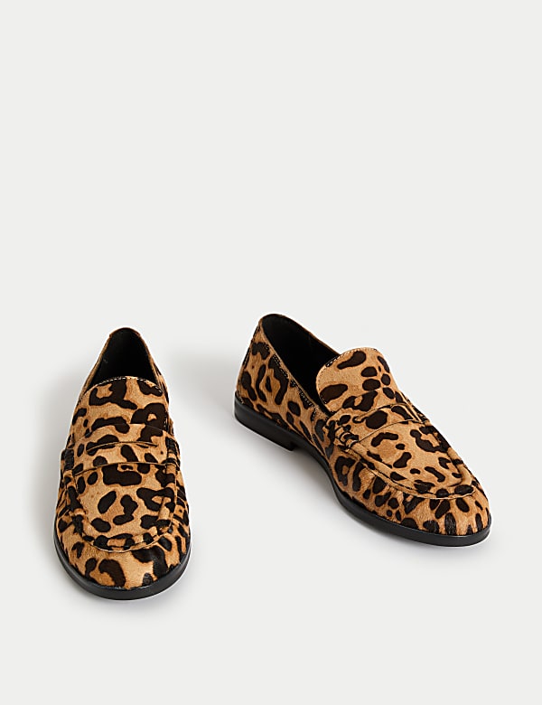 Leather Leopard Print Flat Loafers - NL