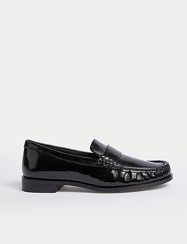 Marks Spencer Leather Patent Block Heel Loafers Black 7