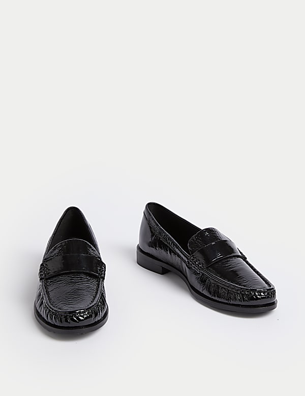 Leather Patent Block Heel Loafers - BE