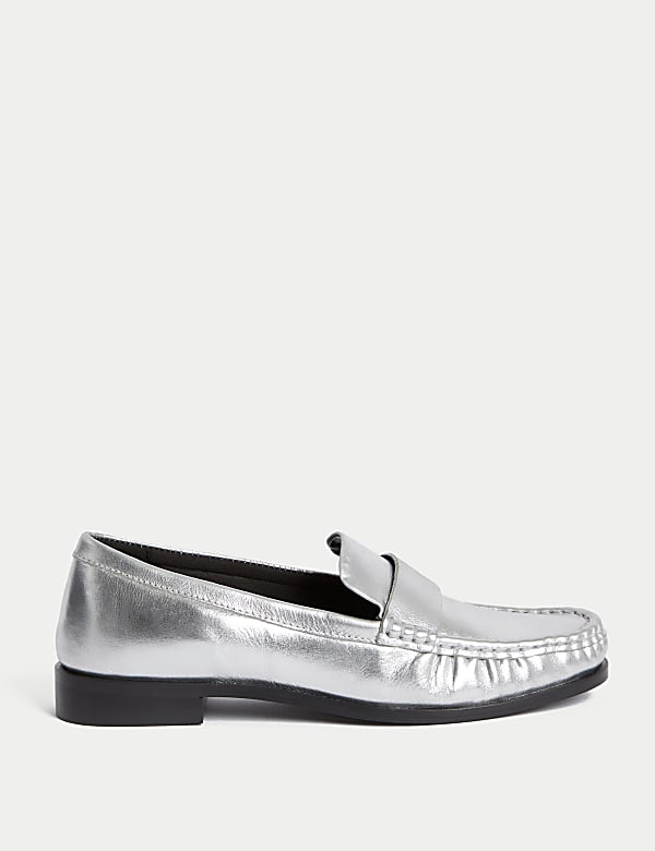 Leather Metallic Flatform Loafers SILVER Shoes M S ID
