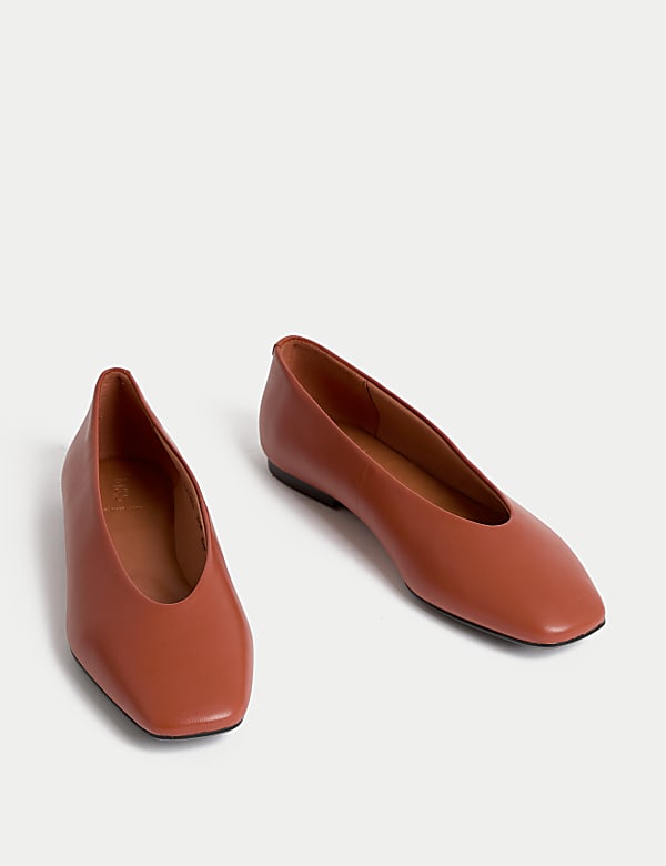 Leather Slip On Flat Ballet Pumps - FR