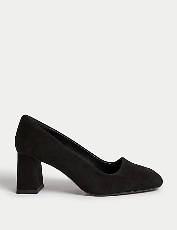 Wide Fit Leather Block Heel Court Shoes - CH