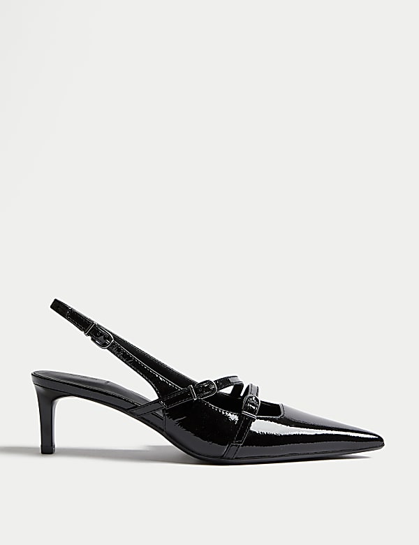 Leather Buckle Kitten Heel Slingbacks | BLACK | Shoes | M&S US