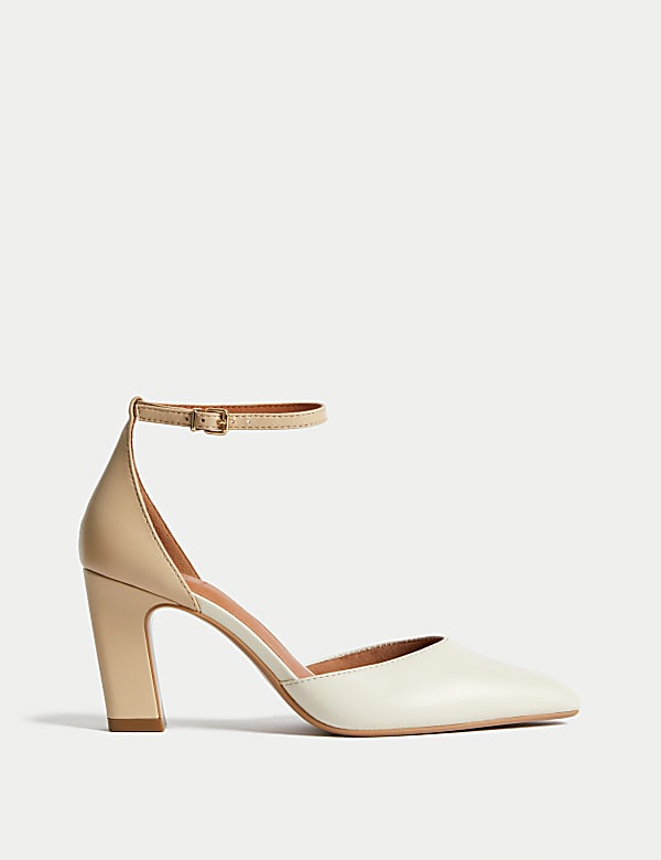 Leather Ankle Strap Pointed Court Shoes - EE