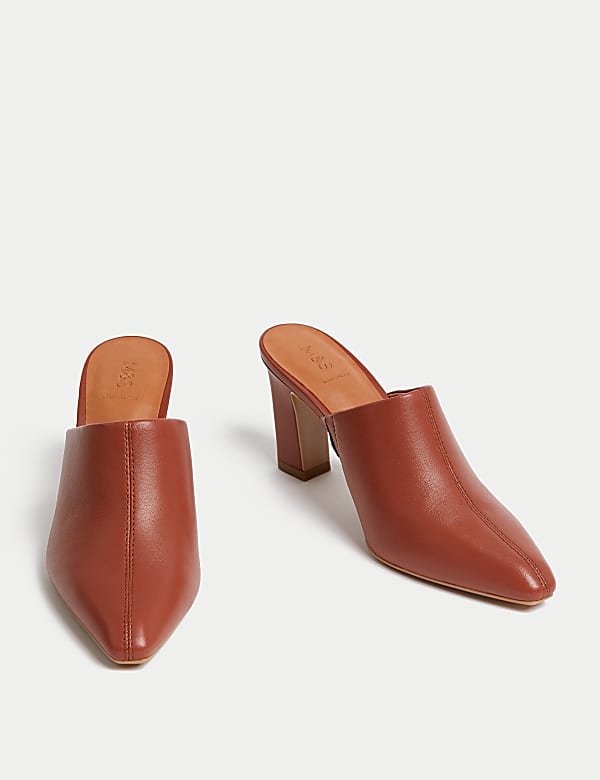 Leather Statement Heel Pointed Mules - CH