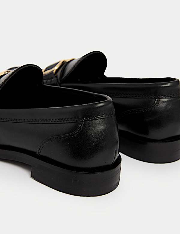 Leather Block Heel Loafers - RO