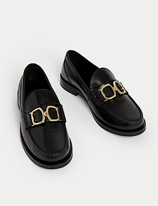 Leather Block Heel Loafers - RO