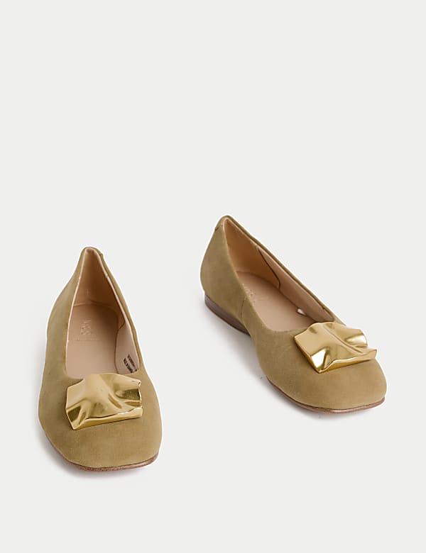Suede Trim Ballet Pumps - RO